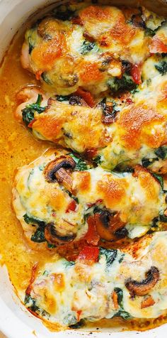 Smothered Baked Chicken with Creamed Spinach, Bacon, Mushrooms – THE BEST WAY TO BAKE boneless, skinless chicken breasts! Smothered Baked Chicken, Smothered Chicken With Creamed Spinach, Chicken With Creamed Spinach, Chicken Breast Recipes Baked, Smothered Chicken, Bacon Stuffed Mushrooms, Breast Recipe, Creamed Spinach, Baked Chicken Breast