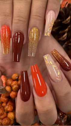 Thanksgiving Nail Designs, November Nails, Fall Gel Nails, Fall Nail Art, Fall Nail Colors, Dipped Nails, Autumn Nails