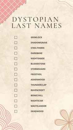 Printable List Of Unique Dystopian Last Names Futuristic Names, Dystopian World, Fantasy Character Names, Best Character Names, Fantasy Names