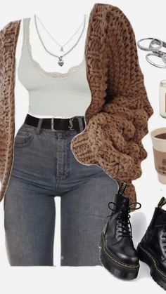 Cardigan, fall outfits, winter outfits, doc martens, high rise jeans, trendy fall clothes, trendy outfits Cute Spring, Swaggy Outfits, Mode Inspo, Cute Everyday Outfits, Cute Simple Outfits, Outfit Inspo Fall, Mode Inspiration, Lookbook Outfits, Teen Fashion Outfits