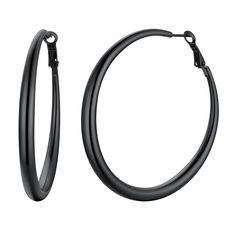 PRICES MAY VARY. Material: Made of stainless steel,black plated,non-deformable, and hypoallergenic. High polished on the surface, smooth and comfortable to wear. 60mm Hoop earrings for women,classic and minimalist earrings for any outfit,dress them up or opt for a more casual look. Dimensions: 2.36*2.36 inches; Weight: about 15.7g. Gift Wrapped: Comes in a gift box ready for gift giving, with a black pouch. Nice Gift for Christmas, Valentine's Day, Birthday, Mother's Day, Wedding, Anniversary, G Black Hoop Earrings, Black Pouch, Black Hoops Earrings, Outfit Dress, Black Plates, Jewelry Earrings Hoops, Minimalist Earrings, Earrings For Women, Gold Black