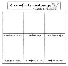 the 6 comforts challenge is shown in black and white