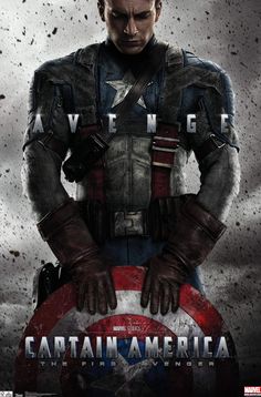 the poster for captain america is shown in full color and it looks like he has his hands on his chest