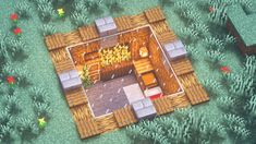 an aerial view of a living room and kitchen in the game animal crossing, which is designed to look as if it has been made out of wood