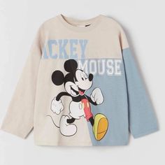 Nwt Zara Girls Kids Disney Mickey Mouse Print Long Sleeve T-Shirt Size 13 - 14 Mickey Mouse Graphic Tee Tops, Disney Long Sleeve Top With Graphic Print, Playful Zara T-shirt With Cartoon Print, Playful Blue Mickey Mouse Top, Disney Long Sleeve Cotton T-shirt, Disney Long Sleeve T-shirt With Letter Print, Disney Long Sleeve Top With Cartoon Print, Disney Long Sleeve Letter Print T-shirt, Blue Long Sleeve Top With Mickey Mouse