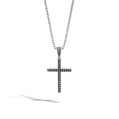 Inspired by eternal human connection and community bond, the Classic Chain collection by John Hardy is both versatile and stylish. This necklace attracts the sophisticated man with its sleek and modern design. Featuring a delicate cross pendant, this sterling silver necklace is secured with a lobster clasp. The pendant measures 20.5mm in width and 37.5mm in length and hangs from a 20 inch long chain. John Hardy Style #: NB999653X20 Silver Cross Chain For Men, Silver Cross Chain, Sophisticated Man, Cross Pendent, Wedding Day Jewelry, Cross Chain, Engagement Ring Guide, Pendent Necklace, John Hardy