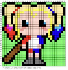 Harley Quinn Pattern #dc #harleyquinn #suicidesquad #gothamcitysiren #thejoker #joker #harleenquinzel #comics #hamabead #perler #pixel #pixelart #pattern #pyssla The Joker Pixel Art, Harley Quinn Perler Beads, Harley Queen Y Joker, Harley Quinn Pixel Art, Harley Quinn Cross Stitch Pattern, Hama Art