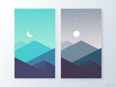 two bookmarks with mountains and moon in the sky