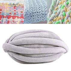 three different types of blankets and pillows