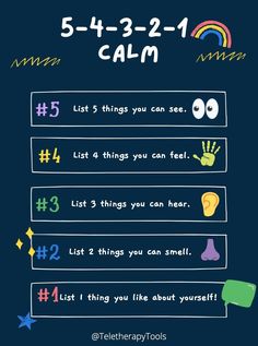 a poster with the words 5 - 4 - 2 - 1 calm and other things