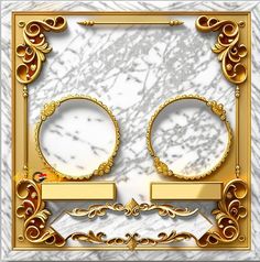 an ornate frame with gold trimmings on a marble background