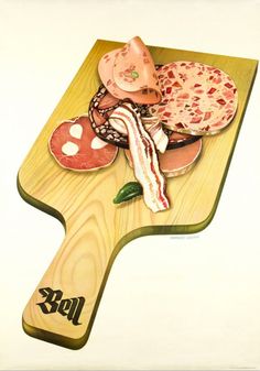 a wooden cutting board with different types of food on it