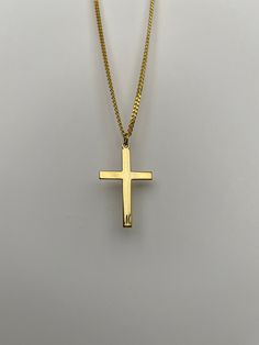 Classic Polished Crucifix Cross Necklace, Gold Crucifix Cross Necklace With Polished Finish, Gold Crucifix Necklace With Polished Finish, Classic Gold Crucifix Jewelry, Gift Cross Pendant Necklace With Polished Finish, Gift Polished Pendant Cross Necklace, Polished Pendant Cross Necklace For Gift, Polished Pendant Cross Necklace As Gift, Gold Spiritual Cross Pendant Necklace