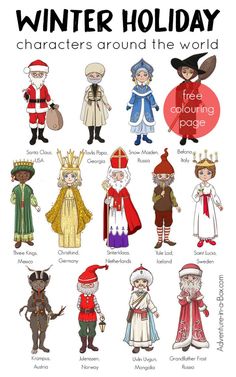 an image of children's costumes with the words who brings presents around the world