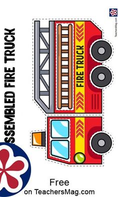 a paper fire truck is shown with the words, freebied fire truck on it