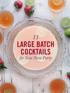 large batch cocktails are arranged on a white table