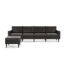 a black leather couch on a white background