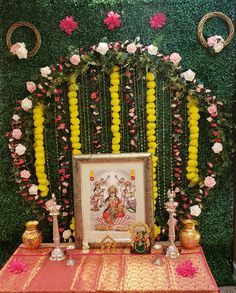 Vratam Decoration Ideas, Satnarayan Pooja Decorations, Varalakshmi Background Decoration, House Warming Backdrop Ideas Indian, Satyanarayan Pooja Decoration, Varalakshmi Pooja Decoration Background Simple, Easy Backdrops For Pooja, Varamahalakshmi Background Decoration