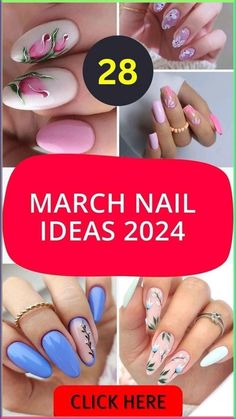 Early Spring Nails Dip, March Nails Ideas 2024, March Nail, Pink Nail Art Designs, Chic Nail Art, Baby Blue Nails, Spring Acrylic Nails, Spring Nail Trends