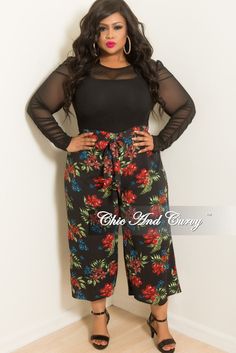 Polyester% 99 Spandex% 1 Plus Size Pants Outfits, Plus Size Pants Outfits Dressy, Loose Fitting Pants, Chic And Curvy, Fitted Pants, Positive Body Image, Black Floral Print, Print Pants, Plus Size Pants