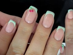 Autumn Biab Nail Designs, Mint Green French Tip, Green French Tip, K Bye, Green French, Cherry Nails, Cuticle Care, Summery Nails