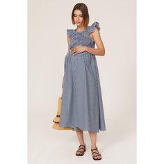 Blue gingham cotton blend (75% Bamboo, 25% Cotton). Empire. Crew neck. Cap sleeves. Pull-on. 47.5" from shoulder to hemline. Imported. Rent The Runway, Closet Designs, Blue Gingham, Maternity Dress, Blue Print, Maternity Dresses, Empire Waist, Flutter Sleeve, High Low Dress