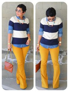 Love this chic. Don't know where to pin her under fashion or hair. She is badd.....FoxxC Pants Brunch Outfit, Flare Pants Pattern, Sunday Brunch Outfit, Diva Style, Yellow Pants, Business Chic, Dress Tutorials, Elegante Casual, Sewing Diy