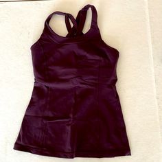 Lululemon Dark Purple Workout Shirt W/Shelf Bra. Never Worn. Measurements Laying Flat: ~15in Armpit To Hem ~13in Across Chest Shelf Bra, Purple Black, Dark Purple, Purple And Black, Workout Shirts, Lululemon Athletica, Size 4, Womens Tops, Tank Tops