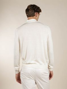 These Aurélien Zipper Sweater Ivory White for Men XXXL symbolize Mediterranean style and ultimate comfort. A combination of traditional details and a contemporary twist. This model is made in   100% Extrafine Merino Extrafine Merino. The  Sweater are made entirely by hand in Italy. For exclusive, luxurious and handmade Italian Sweater you've come to the right place at Aurélien! Classic White Polo Sweater With Ribbed Cuffs, White Fitted Classic Polo Sweater, Luxury White Long Sleeve Sweater, Classic Fitted Cream Polo Sweater, Elegant White Long Sleeve Polo Sweater, Classic Long Sleeve Cream Sweater, White Long Sleeve Formal Sweater, Fitted Luxury Cream Sweater, Cream Long Sleeve Sweater