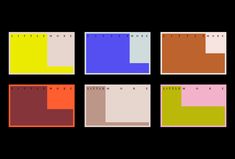 four squares with different colors on them in the same color scheme, each one has an orange and blue rectangle