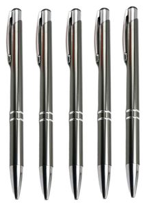 four different types of pens are shown in this image, one is black and the other is silver