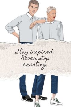 two people standing behind a sign that says stay inspired, never stop creasing