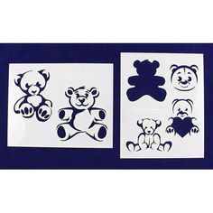 three stickers with teddy bears on them, one is blue and the other is white