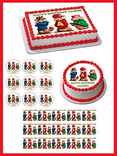 an image of a birthday cake with stickers on it