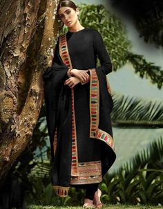 Black Pant style Straight Faux Georgette | Arabic attire Sabyasachi Black Suit, Sabyasachi Kurtis Suits, Sabyasachi Suits, Sabyasachi Dresses, Black Salwar Suit, Diwali Dress, Black Salwar Kameez, Wedding Salwar Suits, Indian Salwar Suit