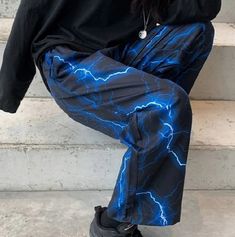 Hippie Streetwear, Nut Clusters, Female Aesthetic, Streetwear Korean, Blue Lightning, Casual Wide Leg Pants, Aesthetic Y2k, Custom Clothing, Painted Clothes