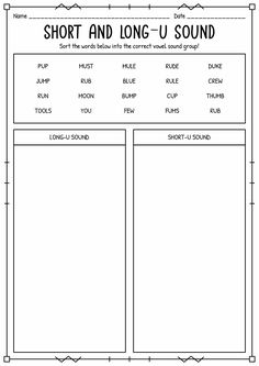 the short and long u sound worksheet for students to practice their language skills