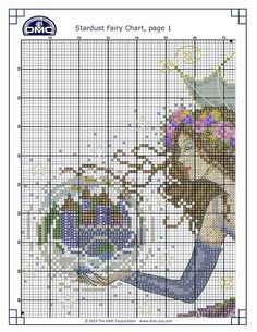 a cross stitch pattern with a woman holding a cup