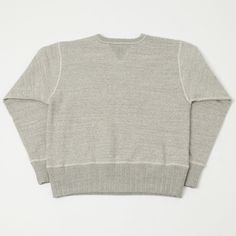 This incredible heritage sweatshirt has been cut from a luxuriously soft 100% cotton jersey, which has been masterfully woven on vintage loop-wheel knitting machines. This method of fabric production is labour and time intensive, but produces a quality of material which is unparalleled. With a short cut, boxy shape this sweat cuts an iconic mid century silhouette. Ribbed necking, cuffs, and waistband add to the perfect comfort fit, while a ‘double v’ collar add heritage authenticity. A super sof Vintage Cotton Sweatshirt With Ribbed Cuffs, Basic Soft-washed Cotton Sweatshirt, Comfortable Cotton Soft-washed Sweatshirt, V-neck Cotton Sweatshirt With Ribbed Cuffs, Collegiate Soft-washed Cotton T-shirt, Cotton Fleece, Clothing Co, Machine Knitting, Shoulder Sleeve