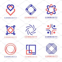 the logos for community and social groups are shown in red, blue, and white