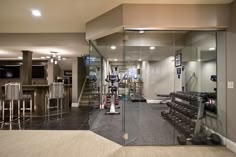 a home gym with treadmills and exercise equipment