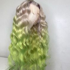 Lace Front Wig Virgin Human Hair Grey Green Ombre 150%Density 22" Green Wigs, Colored Hairstyles, Fav Hairstyles, Wigs Collection, Color Block Hair, Lux Hair, Colorful Wigs, Best Lace Wigs, Photography Reference