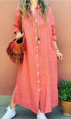 Loose Cardigan, Collared Shirt Dress, Dress Sleeve Styles, Linen Shirt Dress, Cardigan Shirt, Loose Outfit, Loose Shirts, Long Sleeve Maxi, Dress With Cardigan