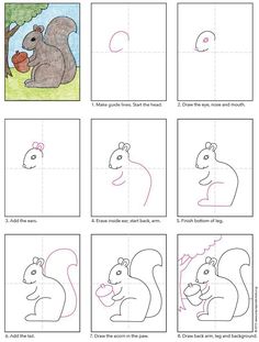 how to draw a cartoon squirrel with easy step by step instructions for kids and beginners