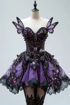 Purple Fashion Aesthetic, Purple Aesthetic Clothes, Purple Outfits Aesthetic, Purple Fairy Dress, Galaxy Dresses, Purple Butterfly Dress, Purple Dress Aesthetic, Halloween Fashion Outfits, Diy Outfits