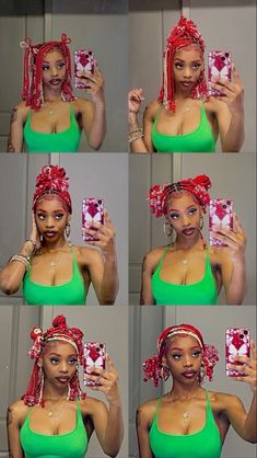 Red short knotless braids with beads hairstyles Cute Box Braids, Quick Natural Hair Styles, Box Braids Hairstyles For Black Women, Cute Box Braids Hairstyles, Quick Braided Hairstyles, Braided Hairstyles For Teens