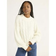 Classic style reigns supreme with Free Assemblys Mock Neck Sweater. This timeless, ultra-soft cable knit sweater defies trends and feels right with everything from your favorite jeans for a casual outfit of the day to midi skirts for a night out. Its an easy add-on to your sweater collection and is sure to be the one you wear on repeat all season long. Only at Walmart. Size: S.  Color: Off-White.  Gender: female.  Age Group: adult. Sweater Collection, Womens Turtleneck, Cable Sweater, Midi Skirts, Baddie Outfits Casual, Cable Knit Sweater, Mock Neck Sweater, On Repeat, Outfits Casual