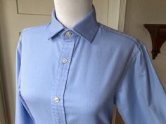 "John Francomb. 100% cotton. Petite size mens shirt. Looks fabulous on women.  Mens size 14 1/2 - 33 1/2. Fits like a womens size 2/4 long. Shown on mannequin with 34\" bust. Good gently used condition." Elegant Y2k, Button Up Shirt Long Sleeve, Mens Shirt, Shirt Long Sleeve, Petite Size, Blouse Top, Button Up Shirt, Cotton Weaving, Up Shirt