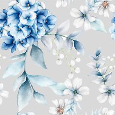 blue and white flowers on a gray background