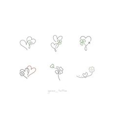 six different hearts and clovers drawn on paper